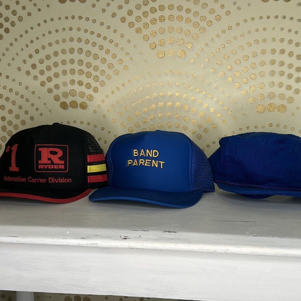 Lot Of 3 Vintage Snap Back Flat Bill Trucker Hat Adjustable 70s 80s